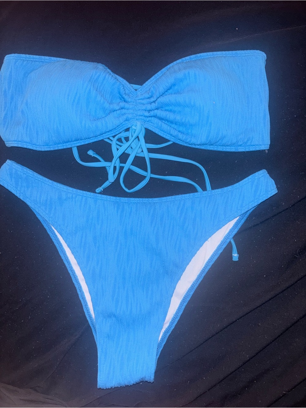 Zaful Bright Blue Textured Bandeau Bikini Set